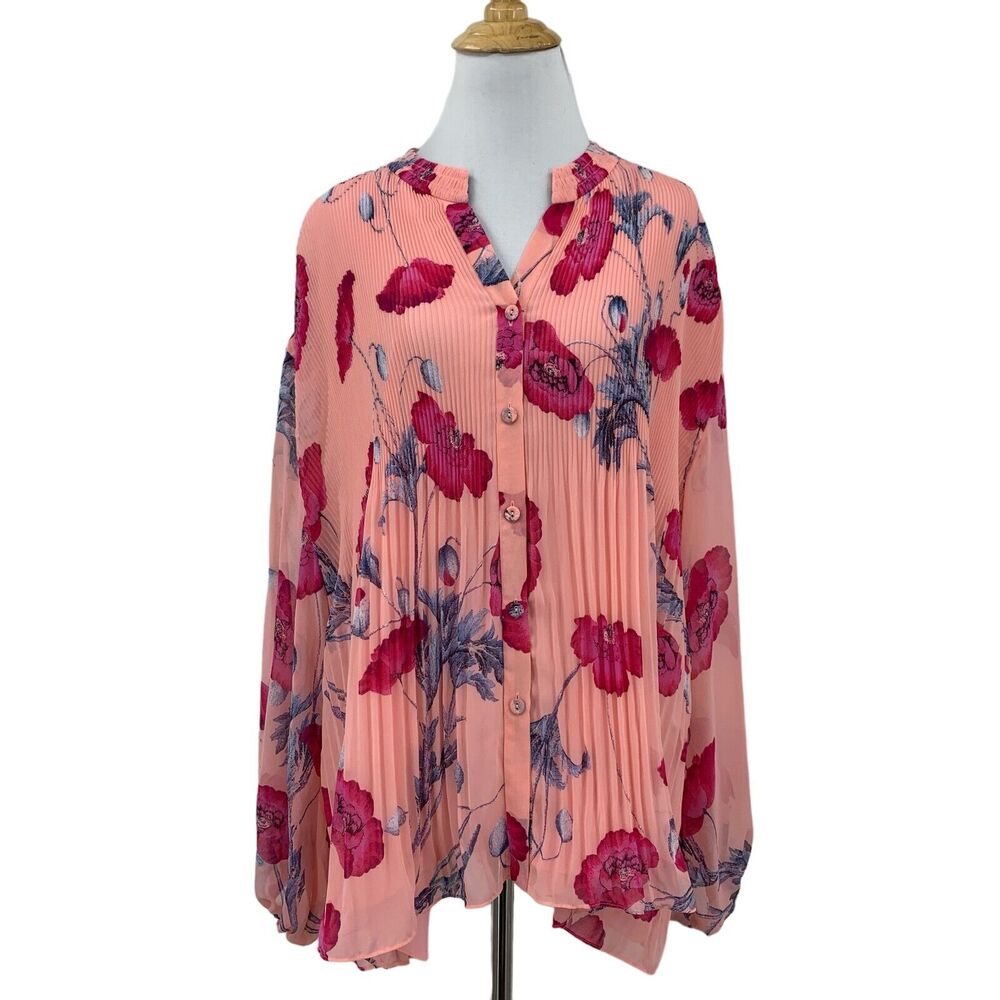 Diane von Furstenberg Blouse Womens L Large Poppy Soft Pink Nate Pleated Billowy
